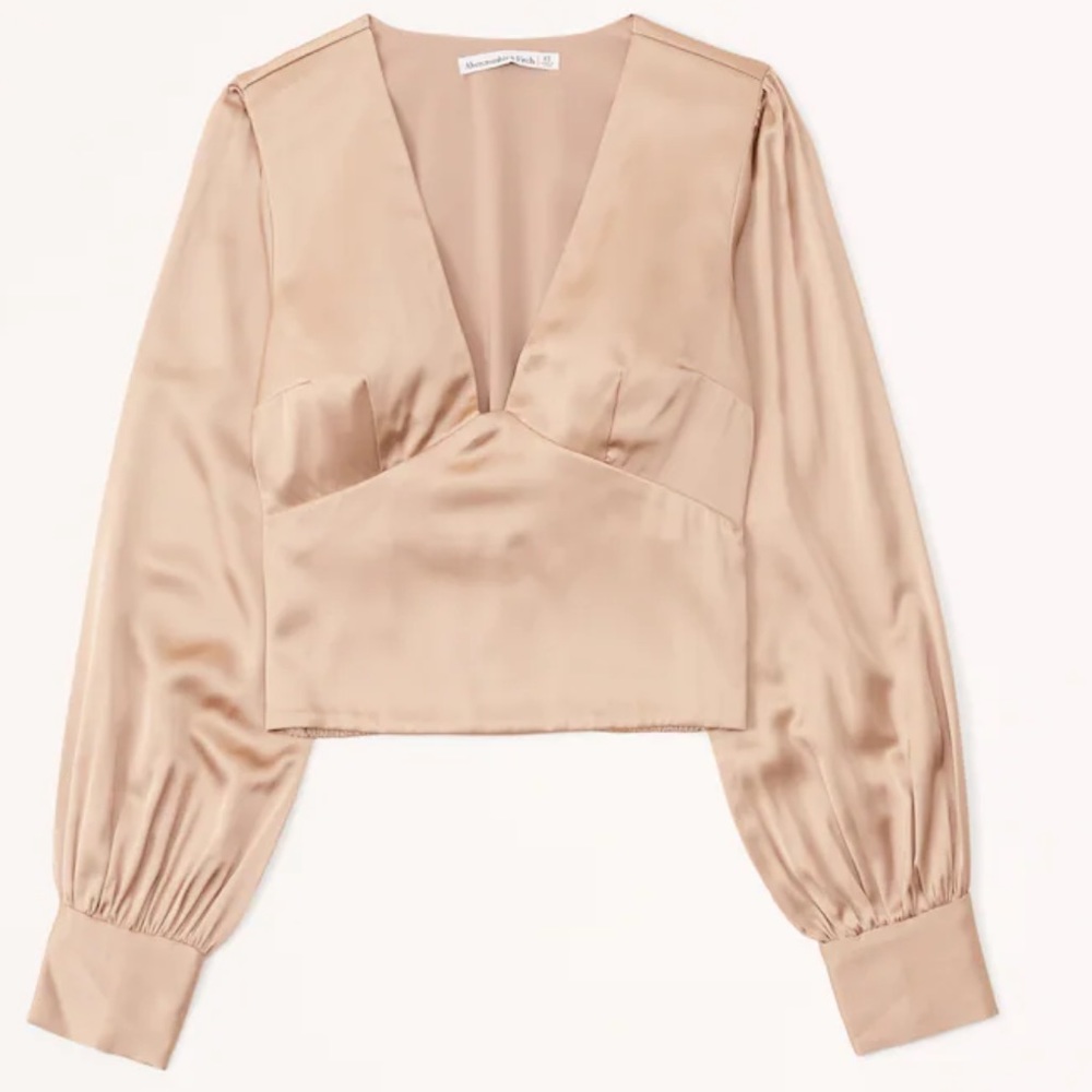 Abercrombie Long Sleeve Satin Puff Sleeve Top